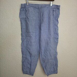 Orvis Stripe Drawstring 100% Linen Pants Blue & White Women's Size XL